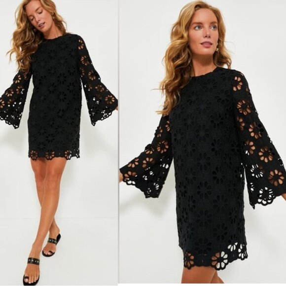 Tuckernuck NWT Black Lace Hutton Mini Dress – Size M – Bell Sleeve Shift Dress - Picture 10 of 10